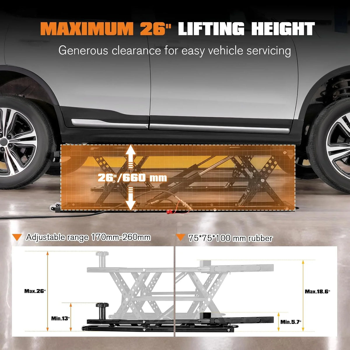 Jocisland Portable Car Lift, Capable of Lifting 5000 LBS Quick Jack with a Maximum Height of 26", Car Lifts for Shop and Home Garage, Black