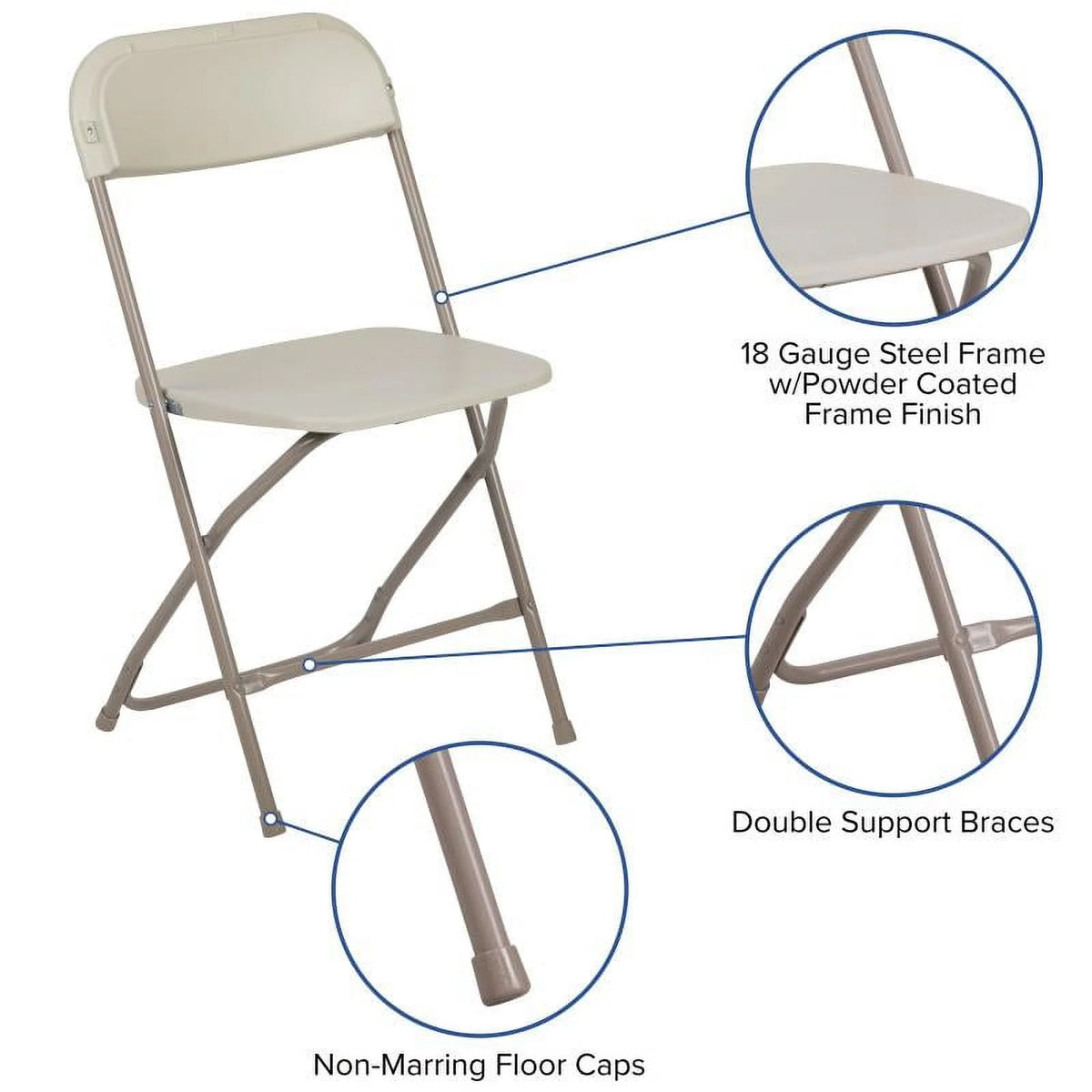 (50 PACK) 650 Lbs Weight Capacity Commercial Quality Beige Stackable Plastic Folding Chair - Heavy Duty Plastic Folding Chairs