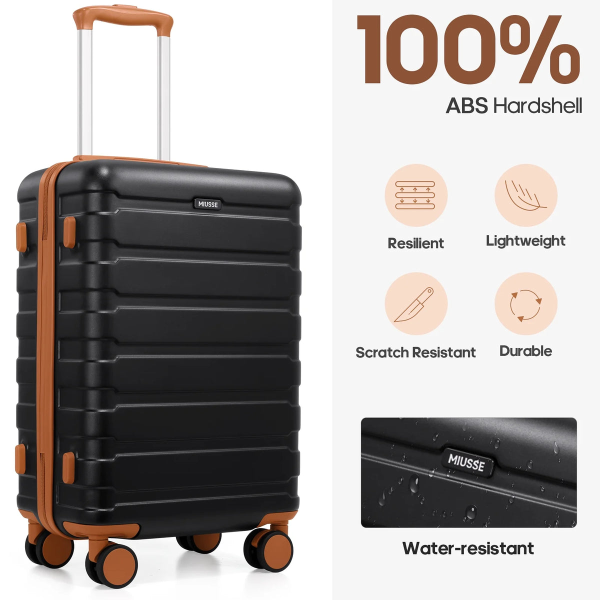 MIUSSE Carry on Luggage Set 3 Piece Hard Shell Luggage Sets with Spinner Wheels TSA Lock Carry on with Backpack Set