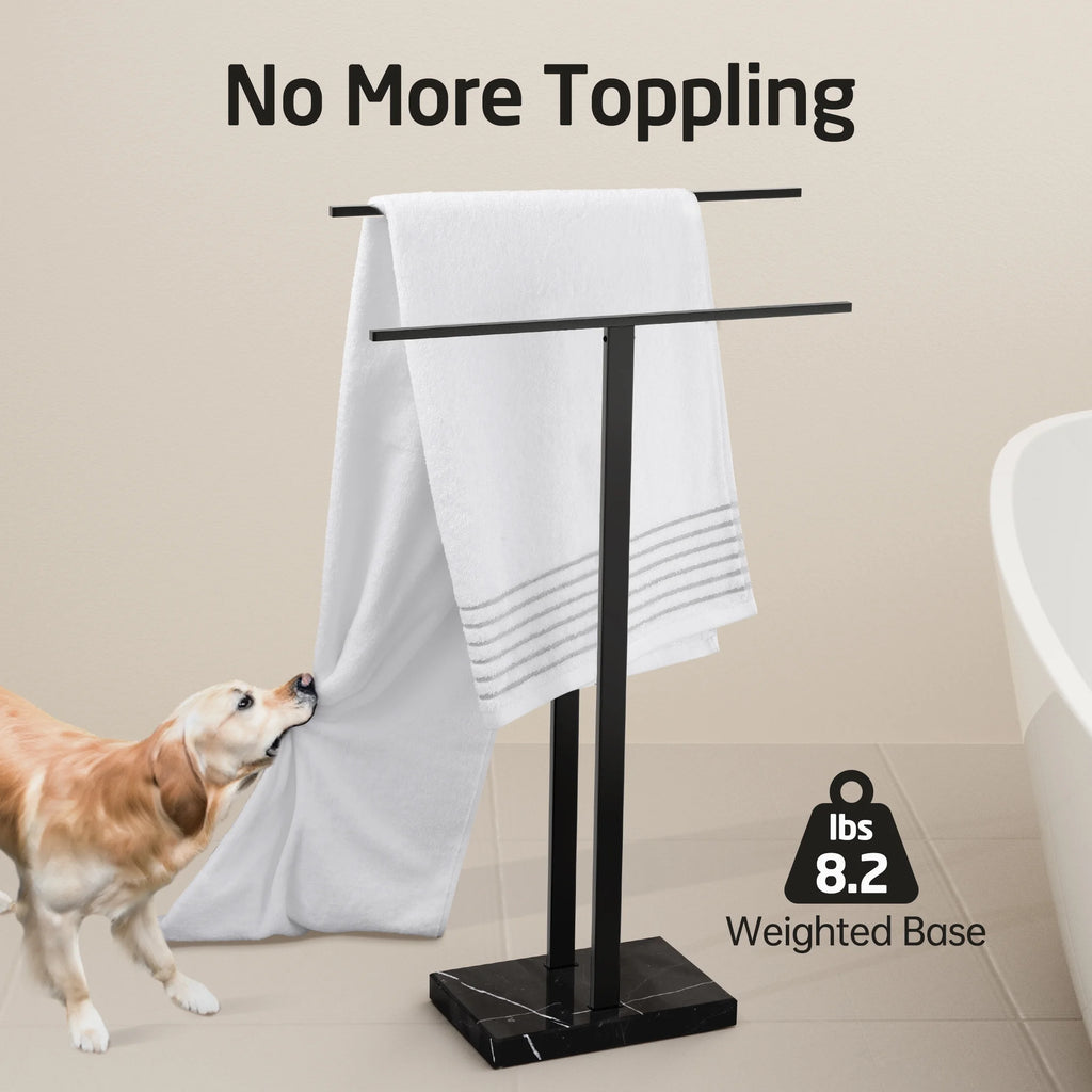 KES Freestanding Towel Rack for Bathroom 2-Tier, Floor Towel Stand with Heavy Marble Base, 18/8 Stainless Steel Brushed, WMBTR003BS
