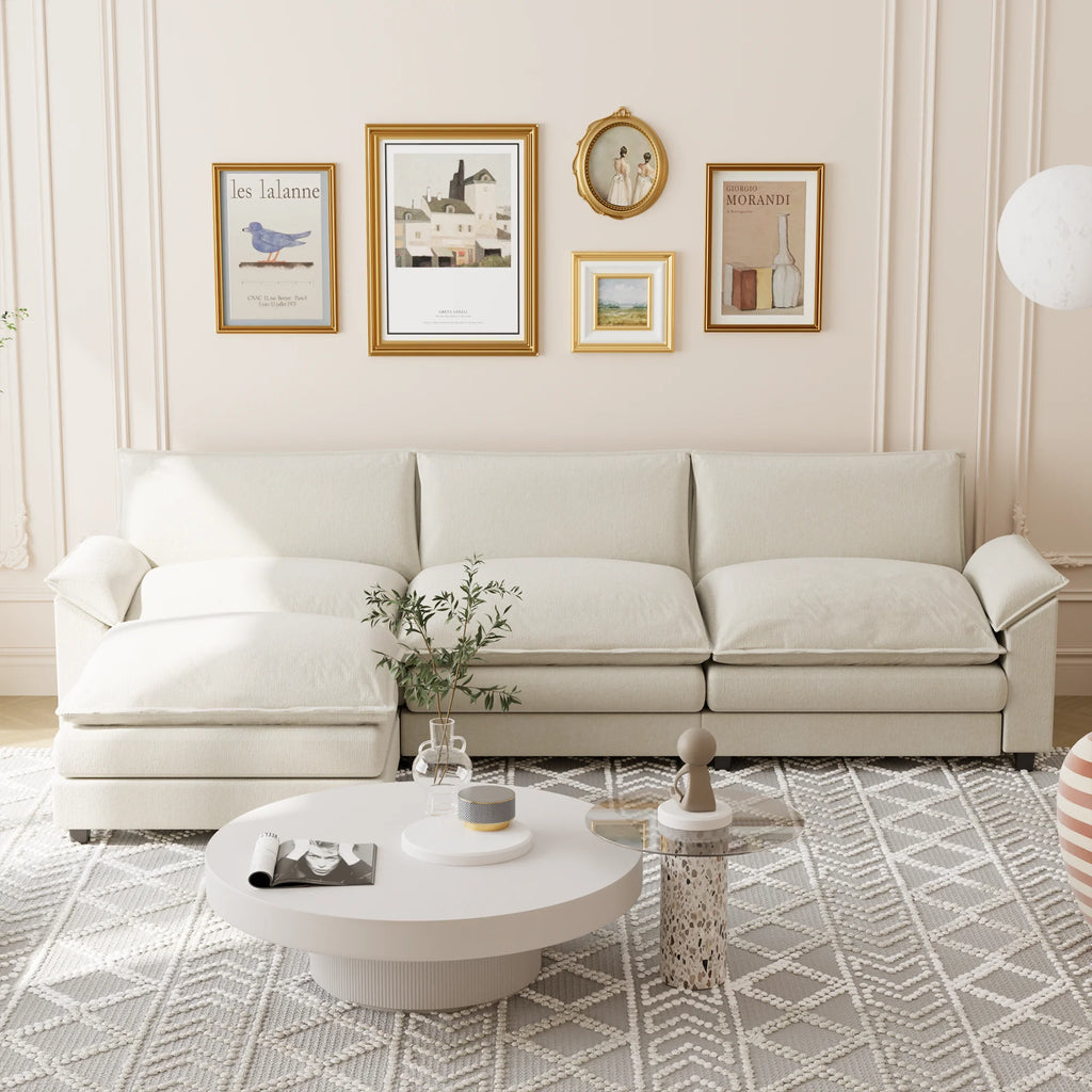 Homall Sectional Sofa 3-seat L-shaped Sofa with reversible toffee chair Movable Footrest Sofa,Gray