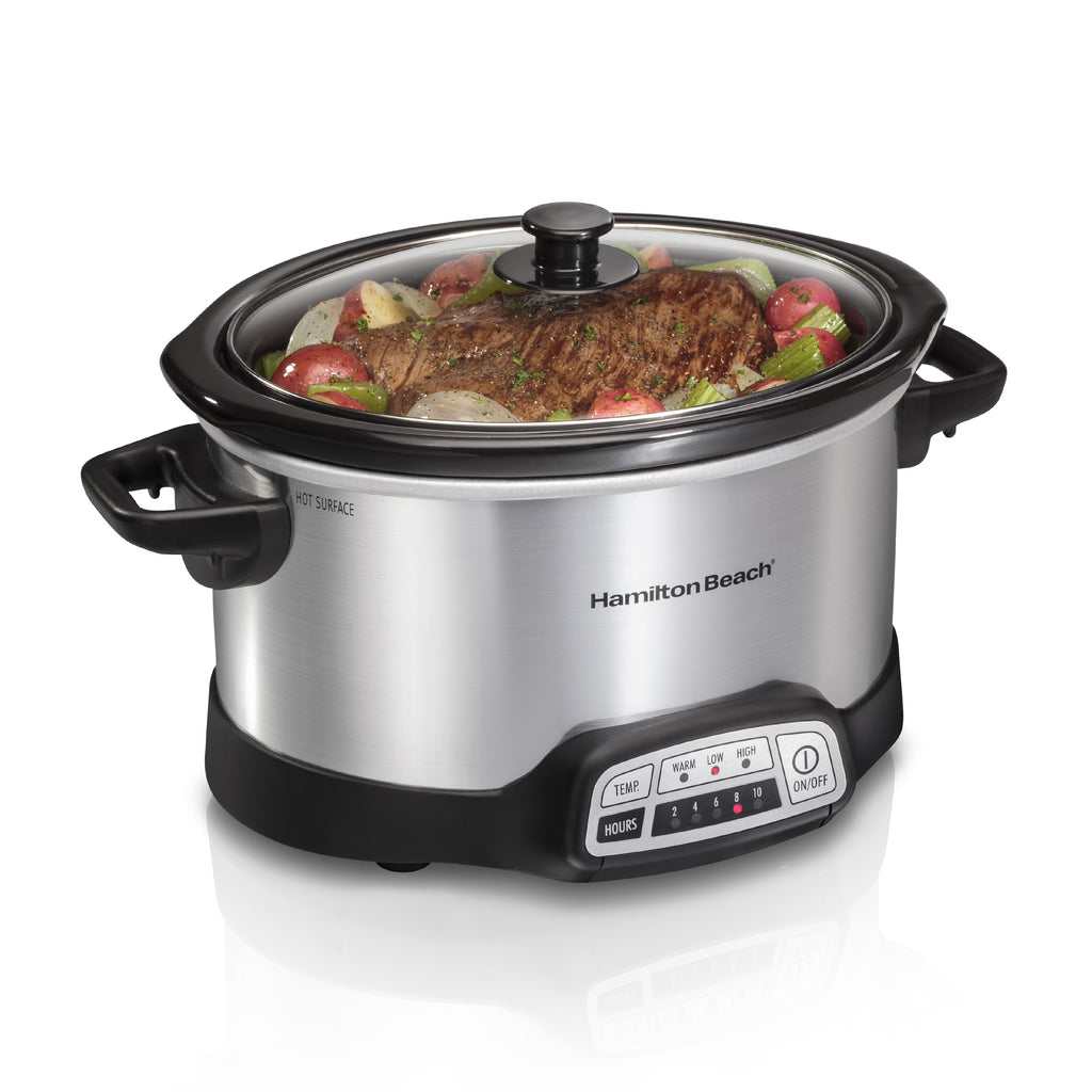 Hamilton Beach 4 Qt Programmable Slow Cooker, Stoneware Crock with Removable Pot, Stainless Steel