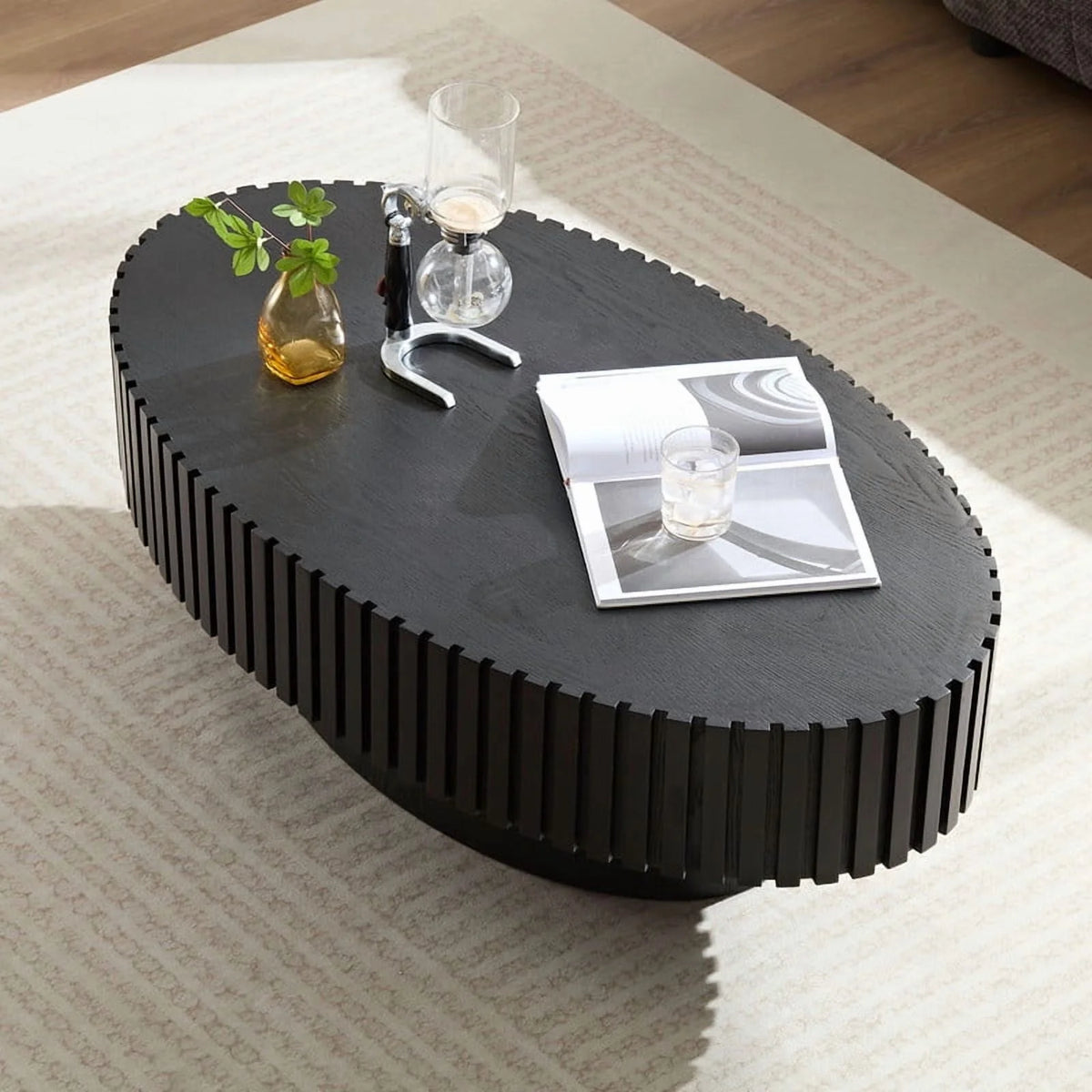 FFH 43.7 inch Oval Coffee Table for Living Room,Handcraft Rustic Corner Coffee Table Nature Wood Relief Sturdy Pedestal for Apartmen,Side Table Centre Table,Nature Wood