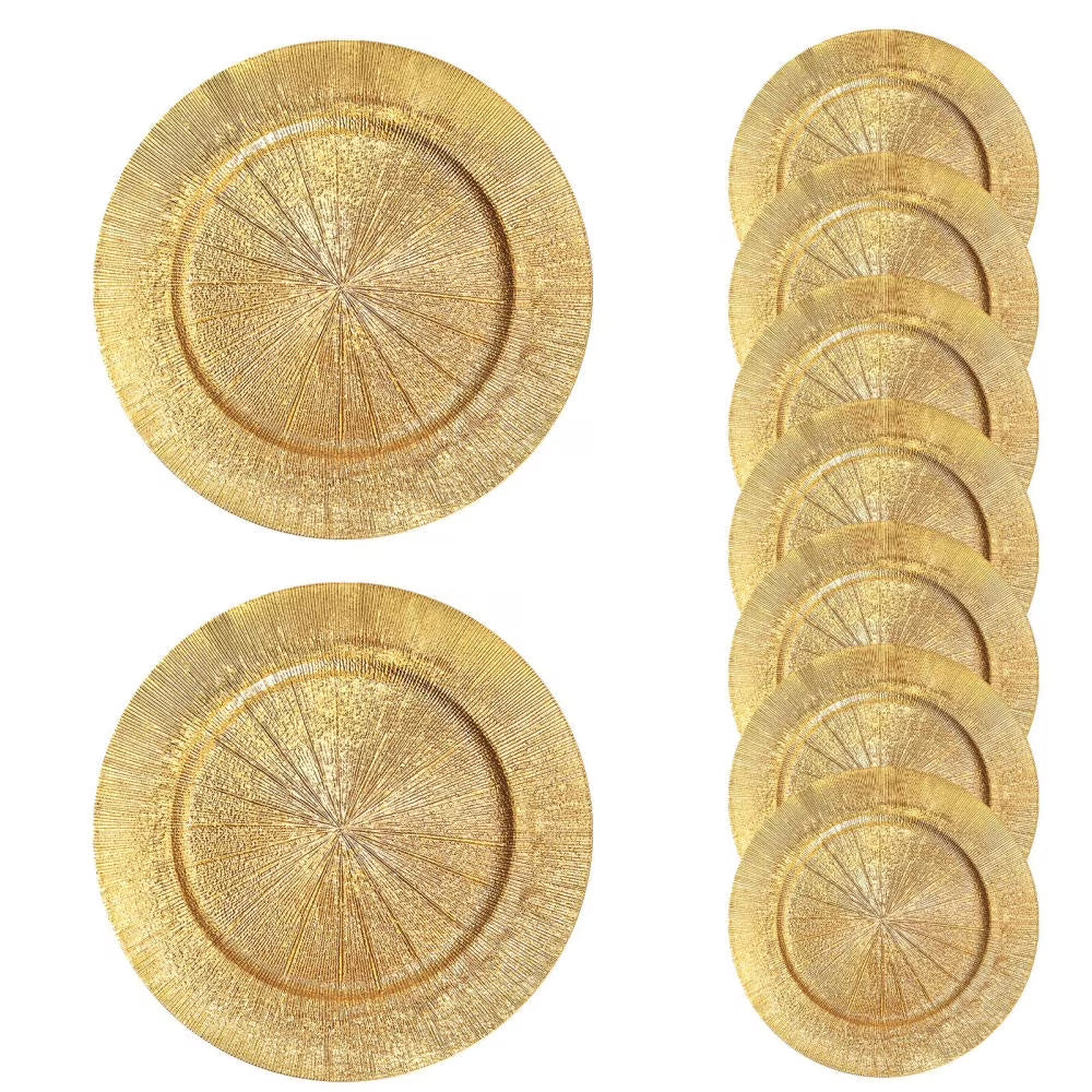 Antique Gold 13" Charger Plates - 100-Pack Plastic Dinnerware for Weddings, Holiday Tablescapes & Luxury Events