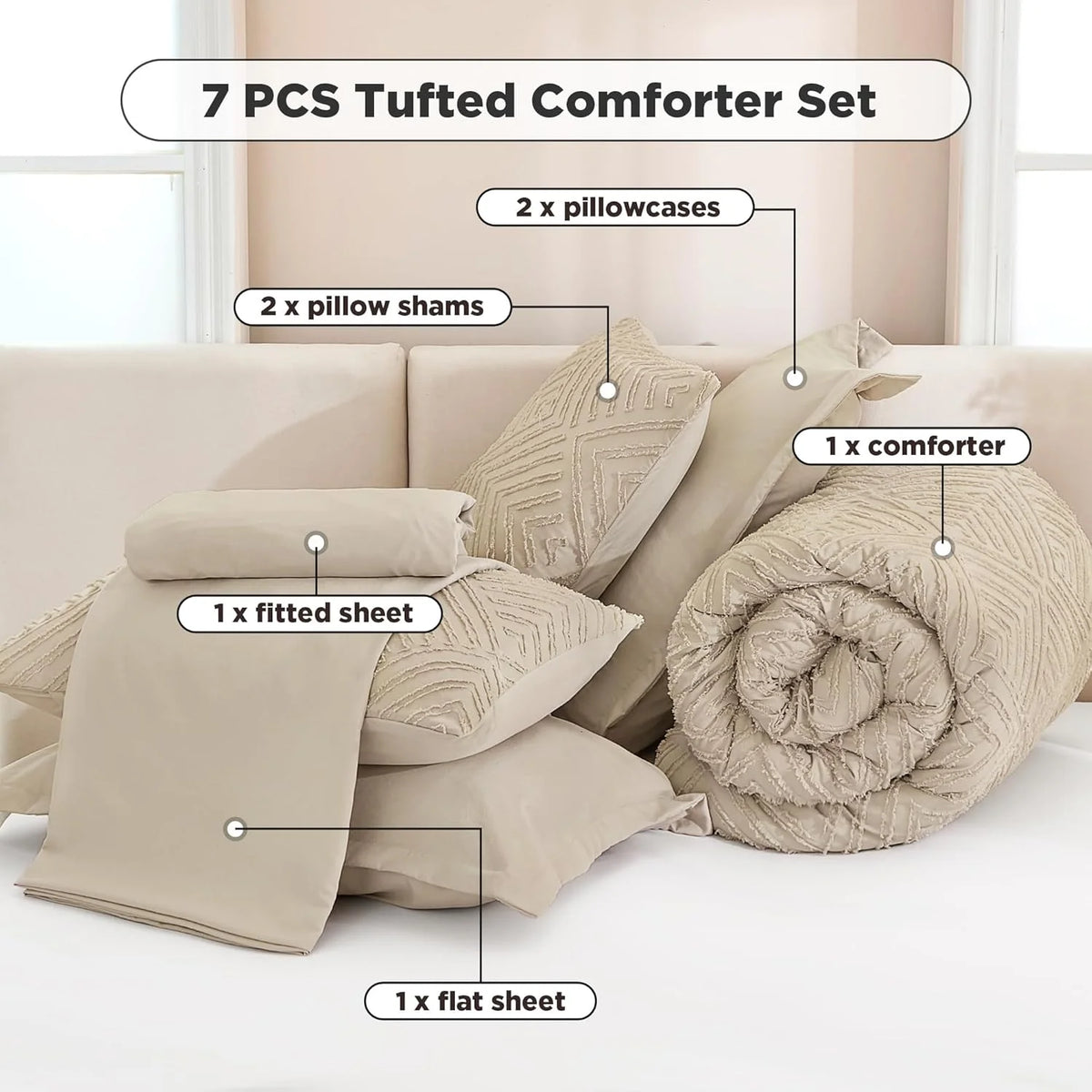 Queen Comforter Set 7 Piece Dark Emerald Green - Bed in a Bag Queen Boho Lightweight Fluffy Tufted Bedding Sets with Comforter, Sheets, Pillowcases & Shams