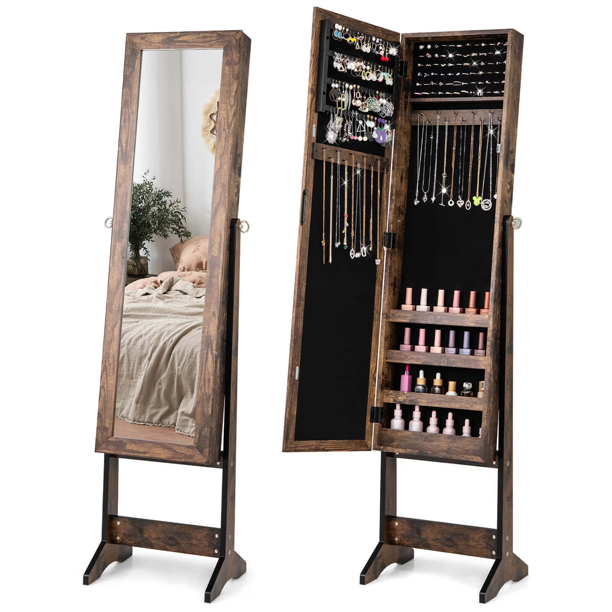 Costway Jewelry Mirrored Cabinet Armoire Organizer Storage Box w/ Stand Christmas Gift