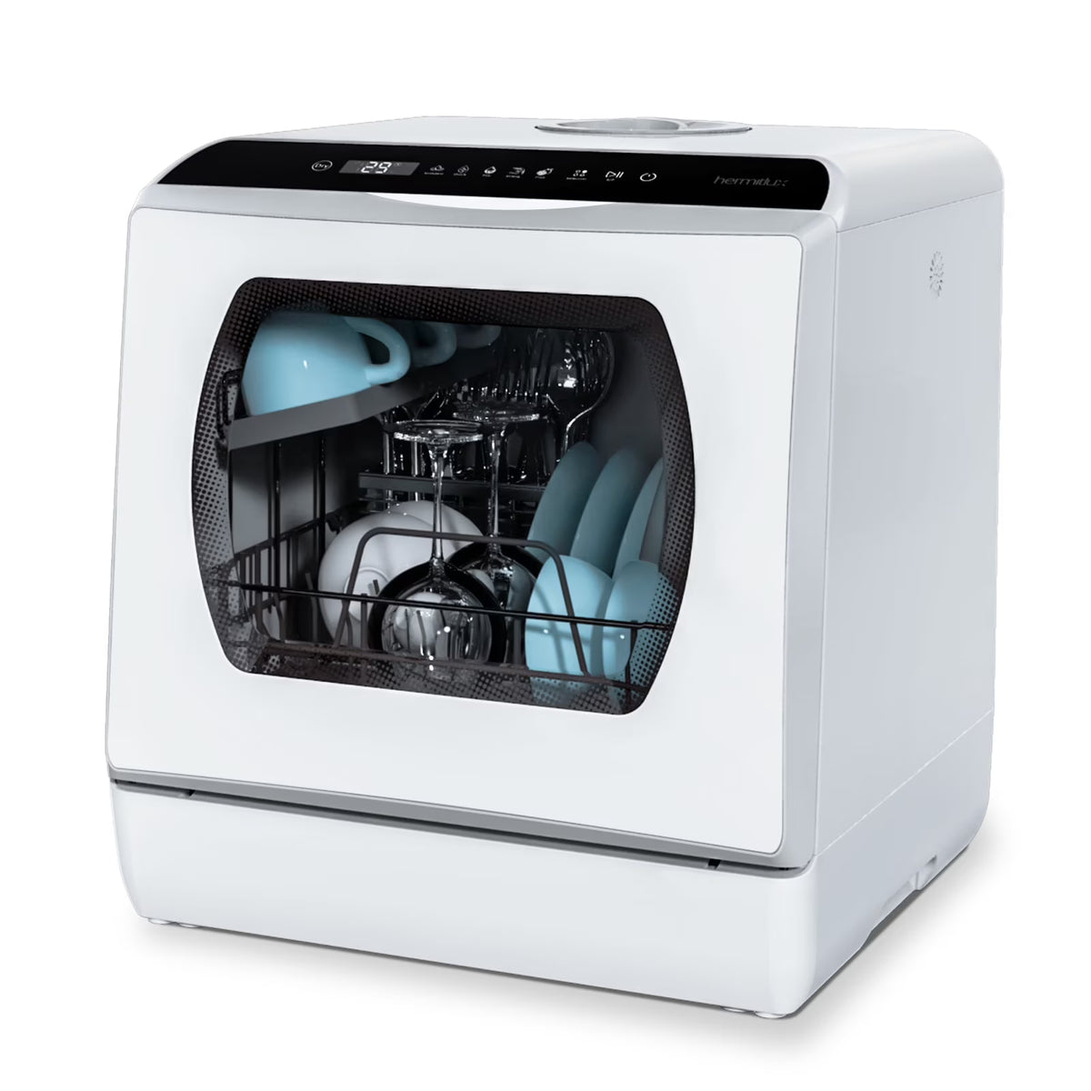 Hermitlux Portable Countertop Dishwasher, 5 Washing Programs, 5L Built-in Water Tank and Air-Dry Function, HMX-DW03