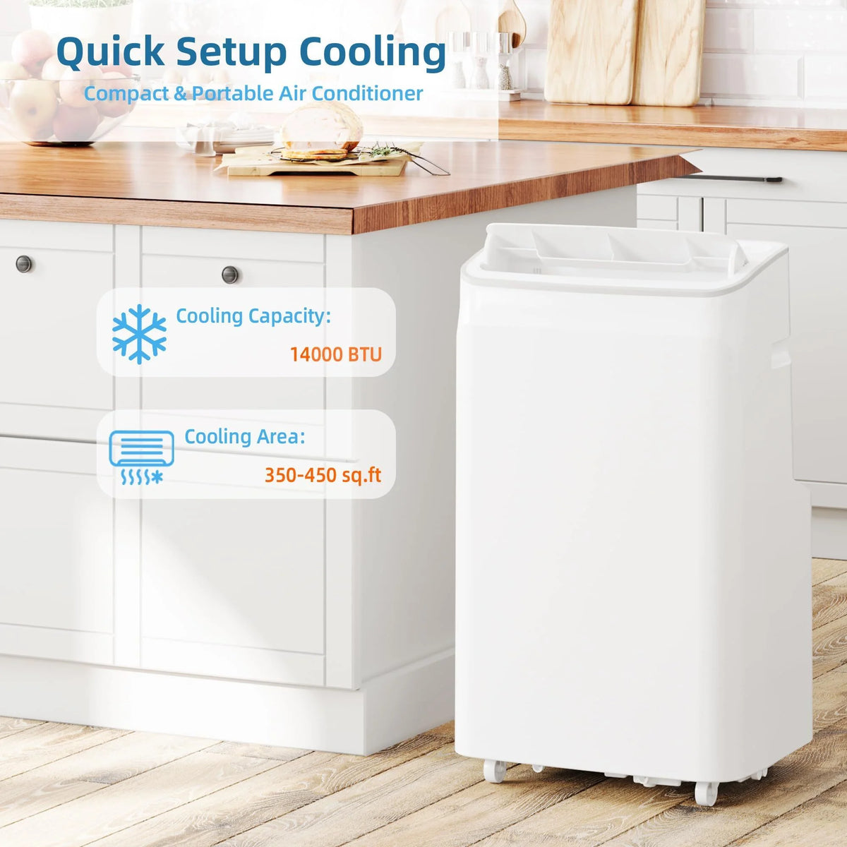 14000 BTU Portable Air Conditioner with Heat, 3-in-1 AC Unit for Rooms up to 750 Sq.Ft, Quiet Operation, Dehumidifier & Fan, Window Kit Included