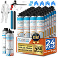 Adhesive Guru Spray Foam Insulation Kit (24 x 32.80 oz), Polyurethane Self-Expanding Spray Adhesive Foam, Closed Cell Heat Insulation and Acustic Spray with Cleaner and Dispensing Gun - 24 Pack
