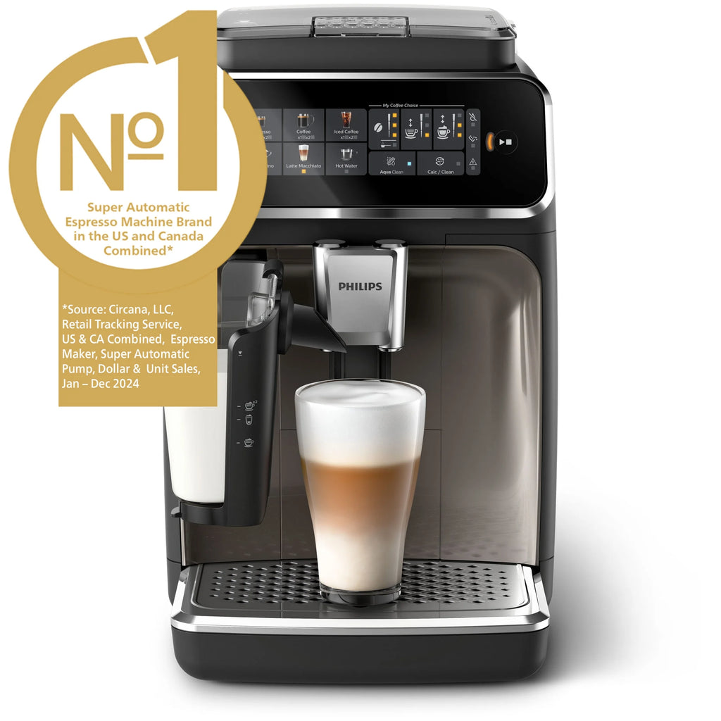 Philips 3300 Fully Automatic Espresso Machine with LatteGo Milk Frother, Black and Chrome