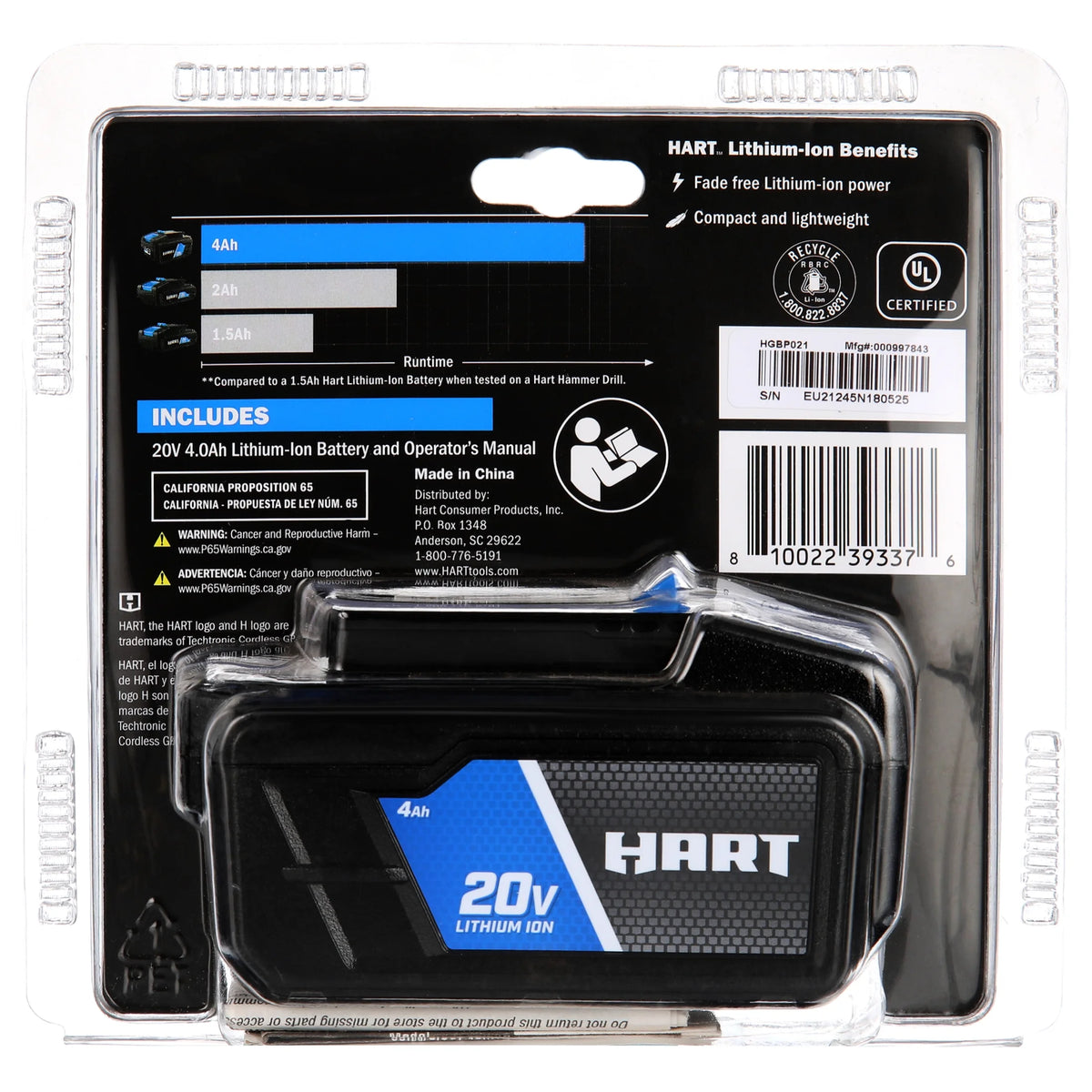 HART 20V Lithium-Ion 4.0Ah Battery (Charger Not Included)