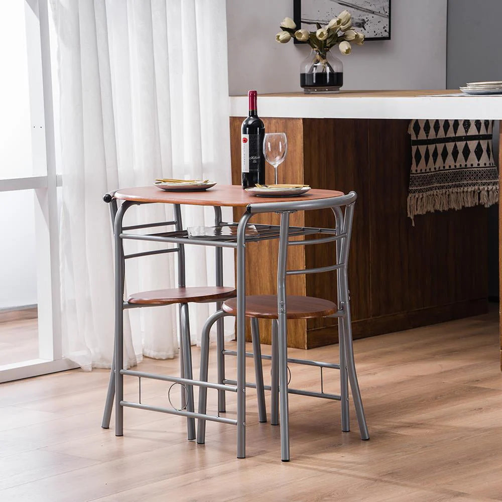 Zimtown 3 Piece Dining Set Compact 2 Chairs and Table Set with Metal Frame and Shelf Storage Bistro Pub Breakfast Space Saving for Apartment and Kitchen