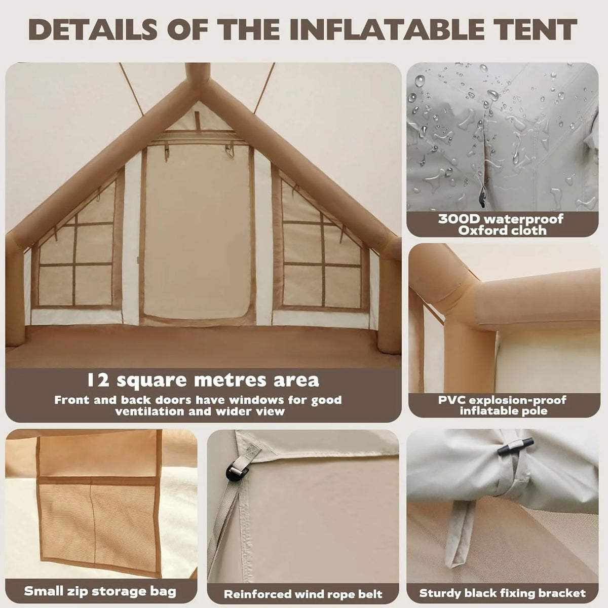 Gaonala 4-6 Person Inflatable Camping Tent with Pump Quick Setup 4-Season Family Tent Waterproof Windproof 420D Oxford Fabric