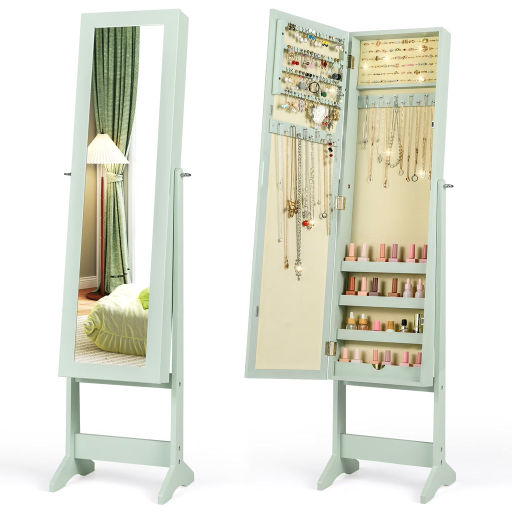 Costway Jewelry Mirrored Cabinet Armoire Organizer Storage Box w/ Stand Christmas Gift