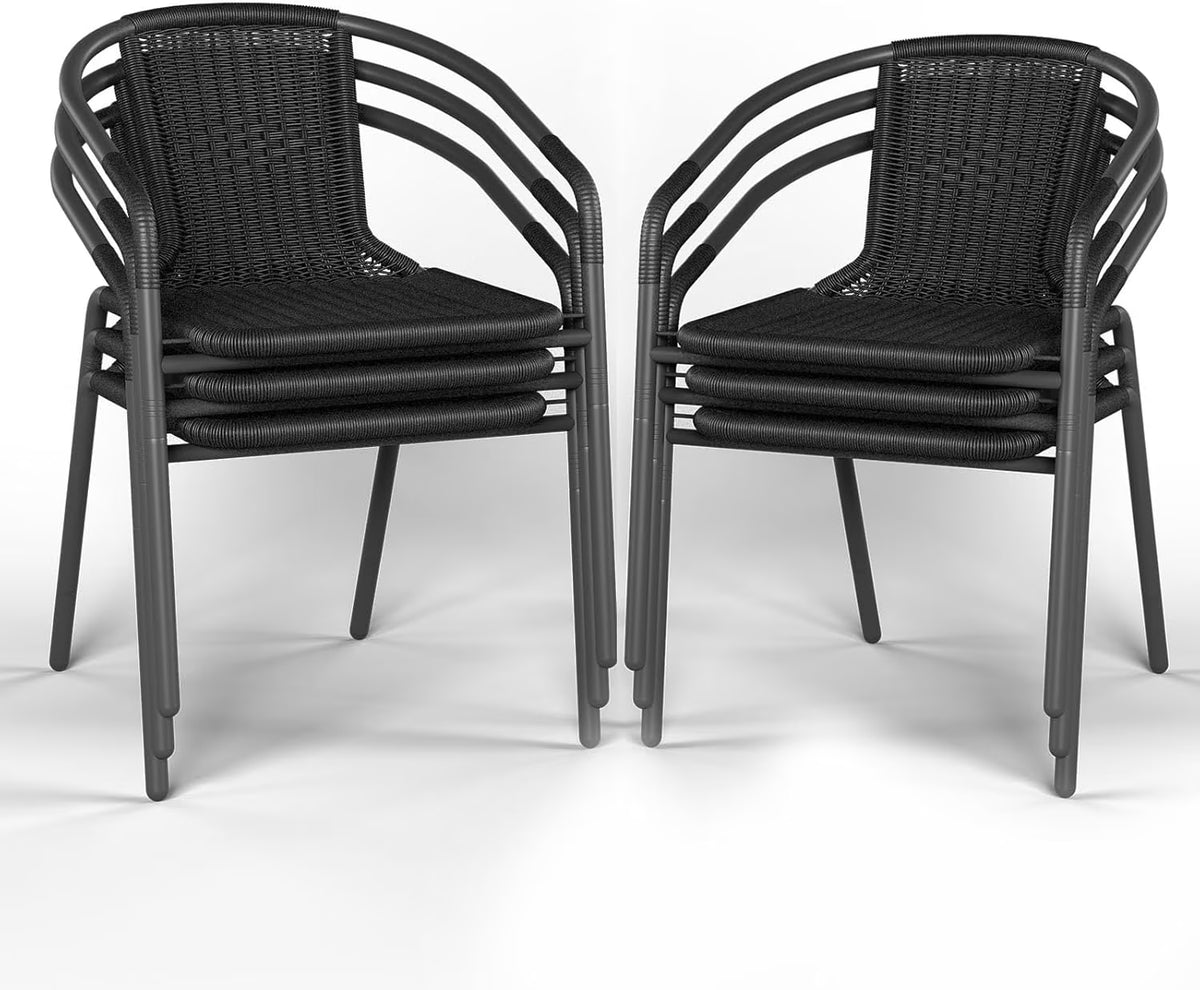 ELPOSUN Outdoor Dining Chairs Set of 6, Wicker Patio Chairs with Metal Frame, Rattan Indoor-Outdoor Chairs for Bistro, Deck, Backyard, Porch, Restaurant Stack Chair 6 Pack (Black)
