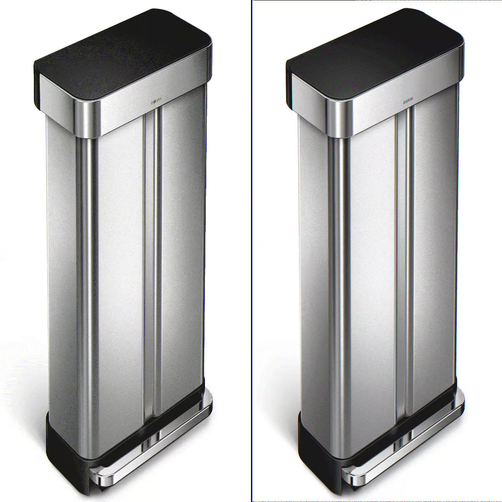 simplehuman 58 Liter / 15.3 Gallon Rectangular Dual Compartment Recycling Step, Brushed Stainless Steel with Soft-Close Plastic Lid Kitchen Trash Can