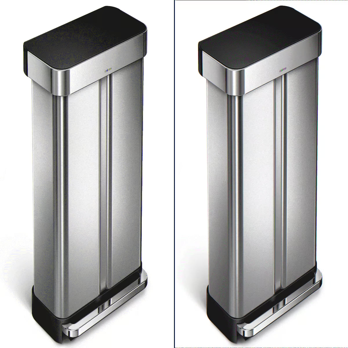 simplehuman 58 Liter / 15.3 Gallon Rectangular Dual Compartment Recycling Step, Brushed Stainless Steel with Soft-Close Plastic Lid Kitchen Trash Can