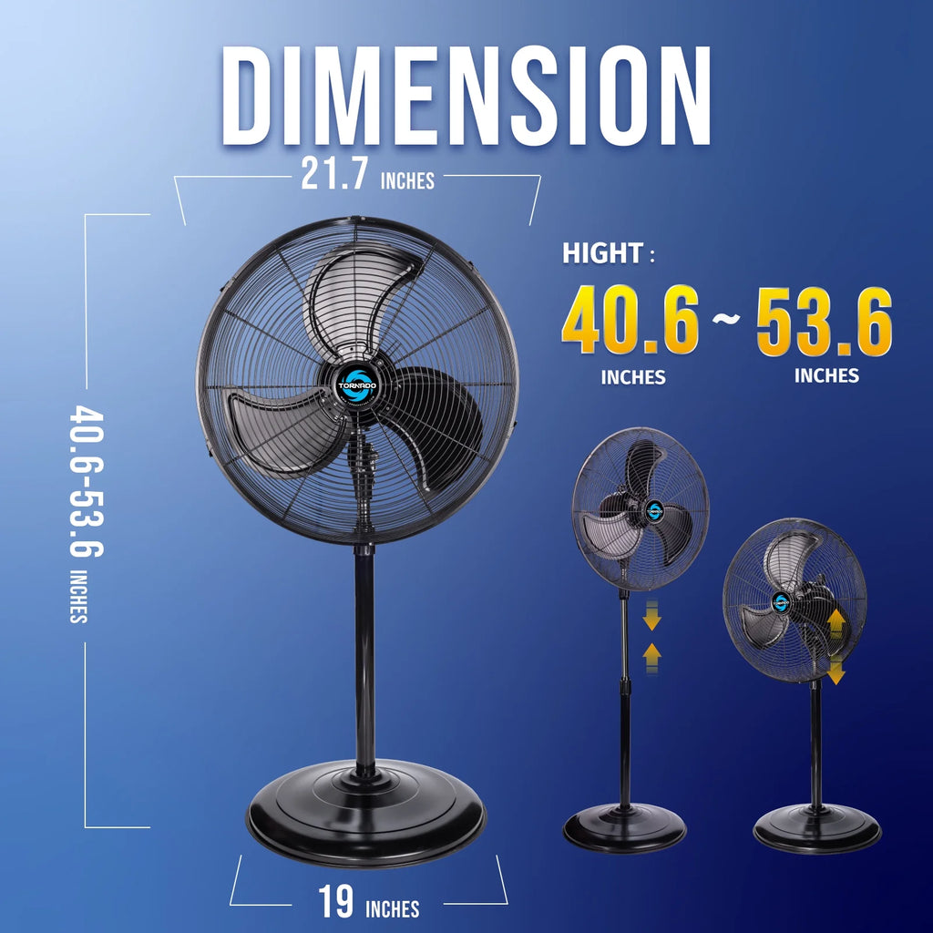 Tornado - 20 Inch High Velocity Metal Oscillating Pedestal Fan - Commercial, Industrial Use Water-Resistant