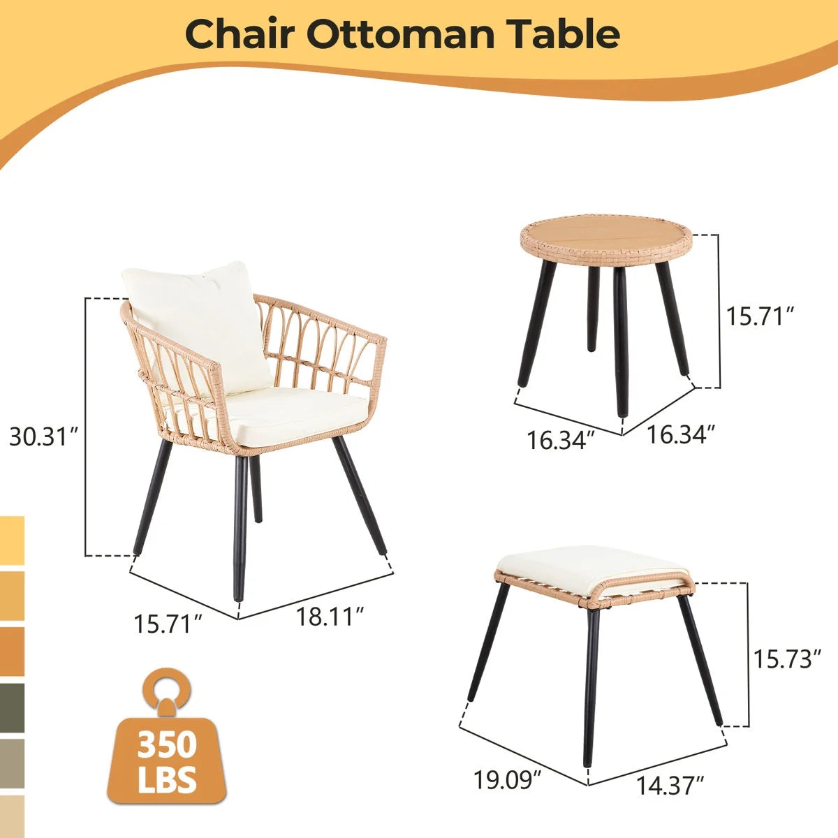 Ainfox 3-Piece Steel Outdoor Bistro Sets with Metal Chairs and Glass Top Table, Beige