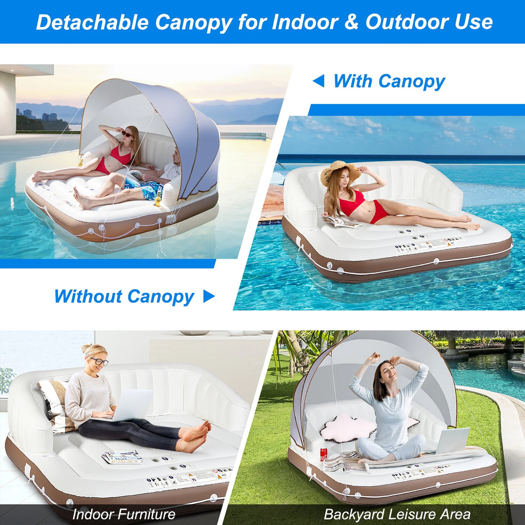 Costway Canopy Inflatable Pool Float Lounge Swimming Raft