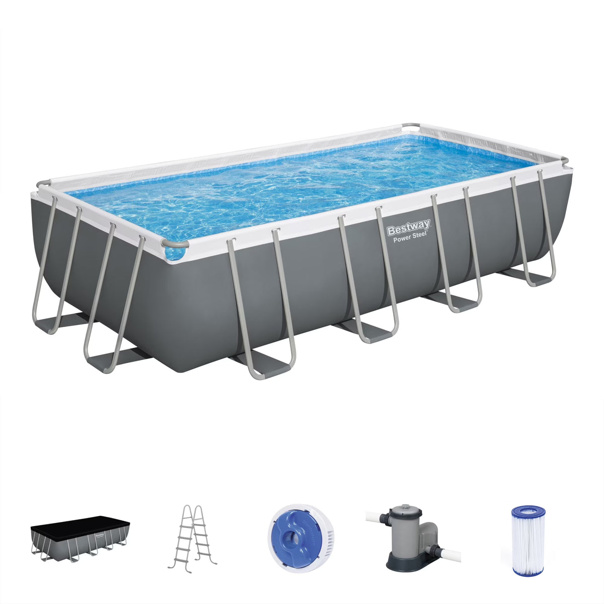 Bestway 24' x 12' x 52" Rectangular Frame Above Ground Swimming Pool Set