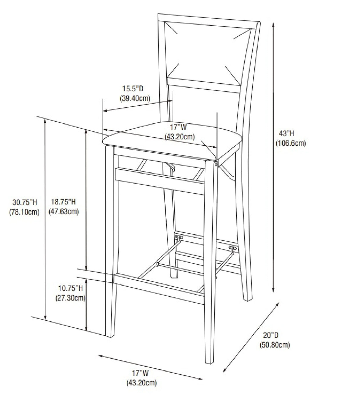 Linon Kristle Folding Padded Bar Stool, 30" Seat Height, Espresso Finish with Dark Brown PVC Fabric