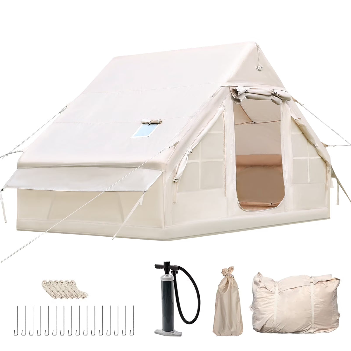 Gaonala 4-6 Person Inflatable Camping Tent with Pump Quick Setup 4-Season Family Tent Waterproof Windproof 420D Oxford Fabric