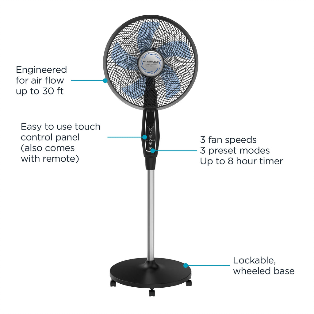 Rowenta Turbo Silence Standing Floor Fan with Remote, 53 Inch, Portable, 5 Speeds, VU5670