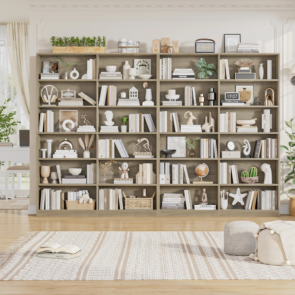 Homfa 74.3�� Double Wide 6-Tier Bookcase, Extra Large Wooden Freestanding Display Bookshelf for Home Office Living Room, White