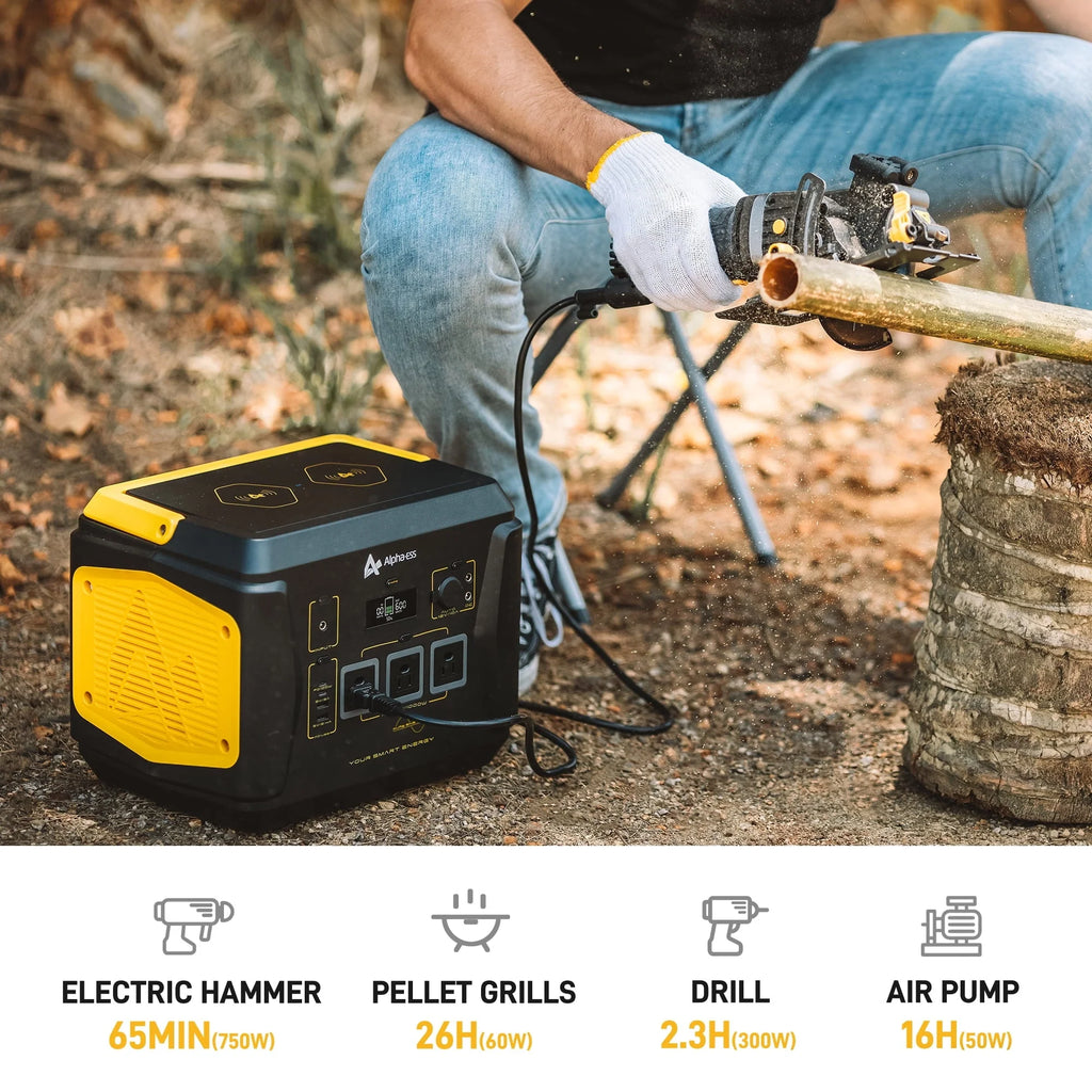 AlphaESS Portable Power Station 1000W, 1036Wh Solar Generator with 1000W AC Outputs (2000W Peak), Backup Power for Outdoor Camping, Home Use, Emergency