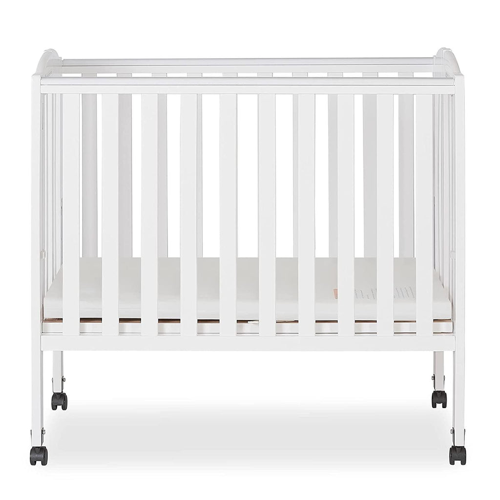 Dream On Me 2-in-1 Folding Portable Mini Crib in White. Mattress Pad Included. Easy to Fold and Store Baby Crib. Two Adjustable Mattress Height positions Convertible Crib