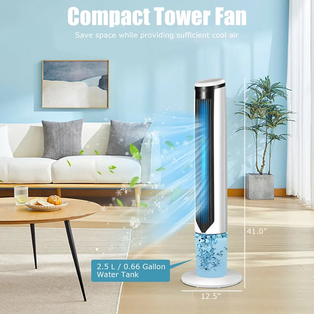 Topcobe 41" Evaporative Air Cooler with 3 Modes and 3 Speeds, Smart Floor Fans for Bedroom, Standing Bladeless Fan, White
