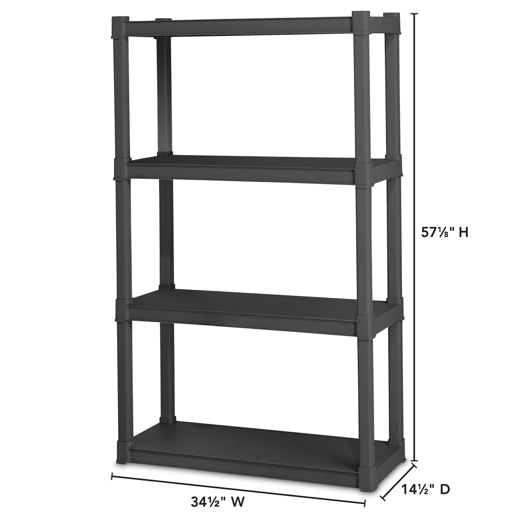 Sterilite Plastic Indoor Outdoor 4 Shelf Durable Shelving Unit, Gray 3 Pack