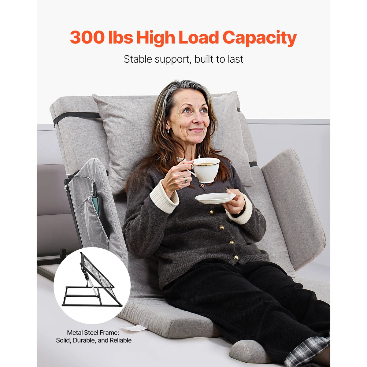 KFFKFF Electric Adjustable Bed Backrest, 300 lbs Capacity, 4-68�� Incline, with Armrest & Storage Pocket, Machine Washable, Ideal for Pregnant Women, Elderly, and Patients