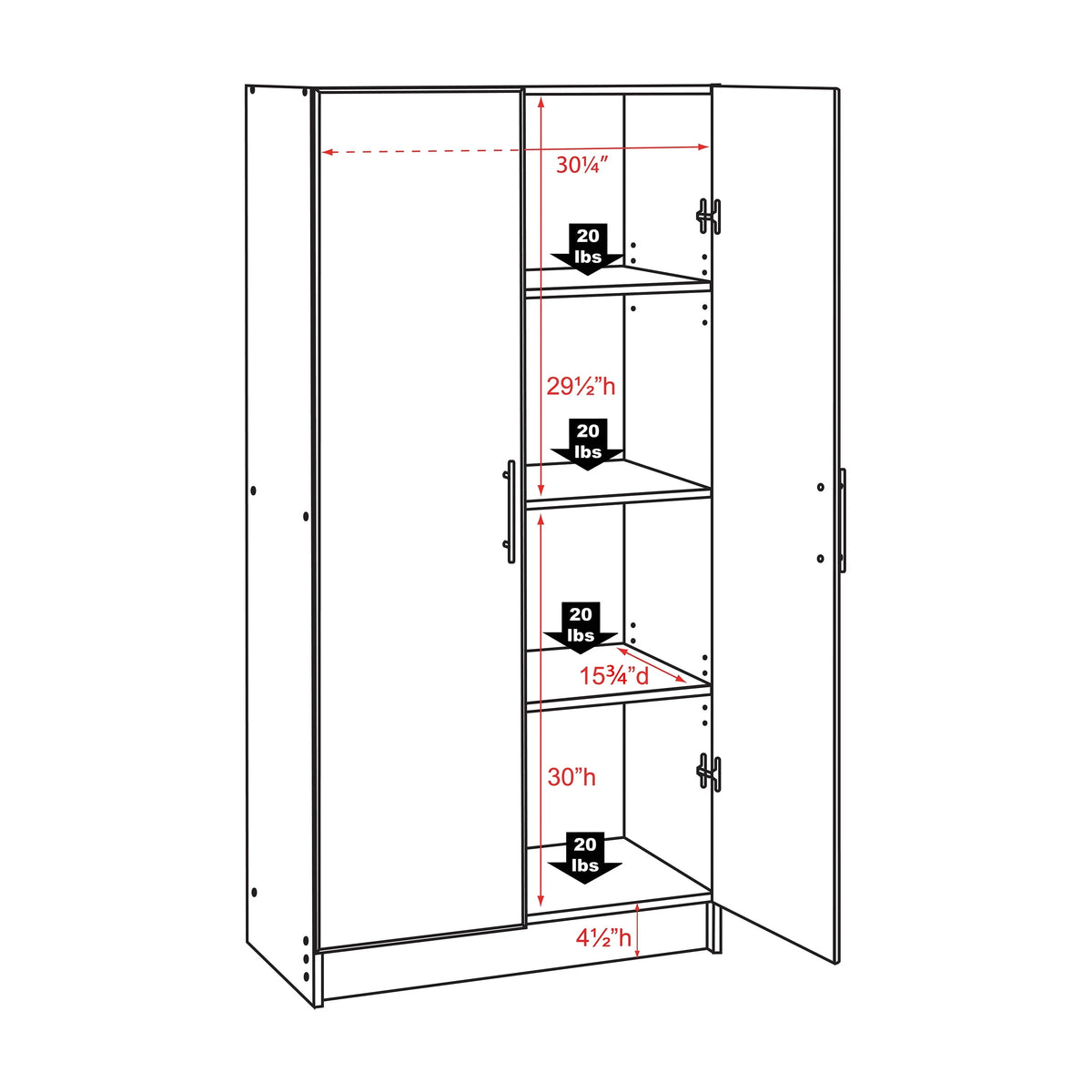 Prepac Elite 2 Door Standing Storage Cabinet, Light Gray