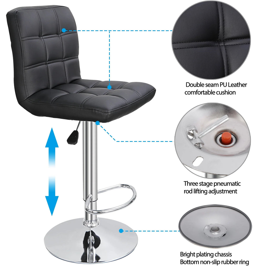 ZENY Set of 4 Bar Stool Soft Cushion Metal Frame 24-32" Swivel Chair, Black