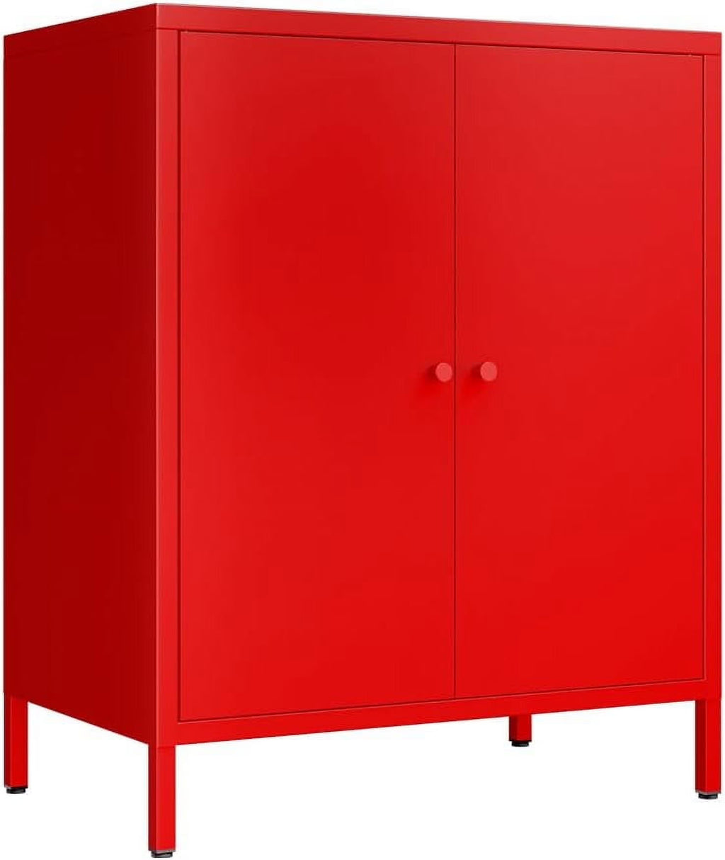 Small 2 Transparent Door Metal Storage Side Buffet Cabinet for Bed Room,Living Room,Entryway,Hallway,Home,Hotel,Office,Garage,Kitchen,1 Removable Shelf.