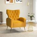 14 Karat Home Fall Home Decor Velvet Accent Chair Button Tufted Metal Legs Adult Living Room Mustard