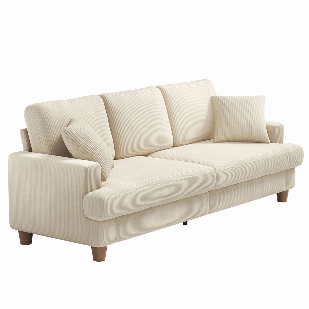 87" Corduroy Sofa,3 Seater Sofa with Extra Deep Seats,Neche Comfy Upholstered Couch for Living Room,2 Pillows,Green