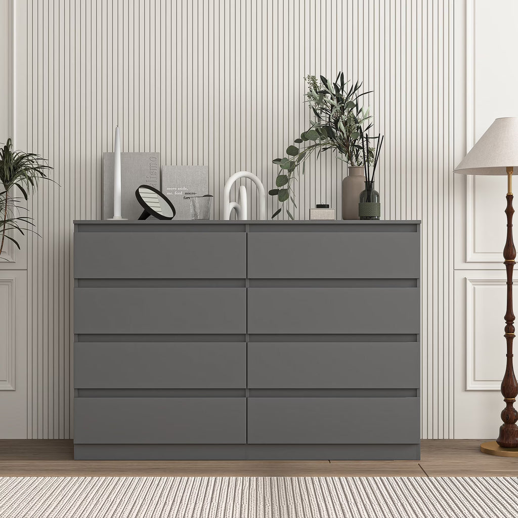 Resenkos Modern Mid Century 6 Drawer Wide Dressers Chests for Bedroom, Chest of Drawer Organizer Grey