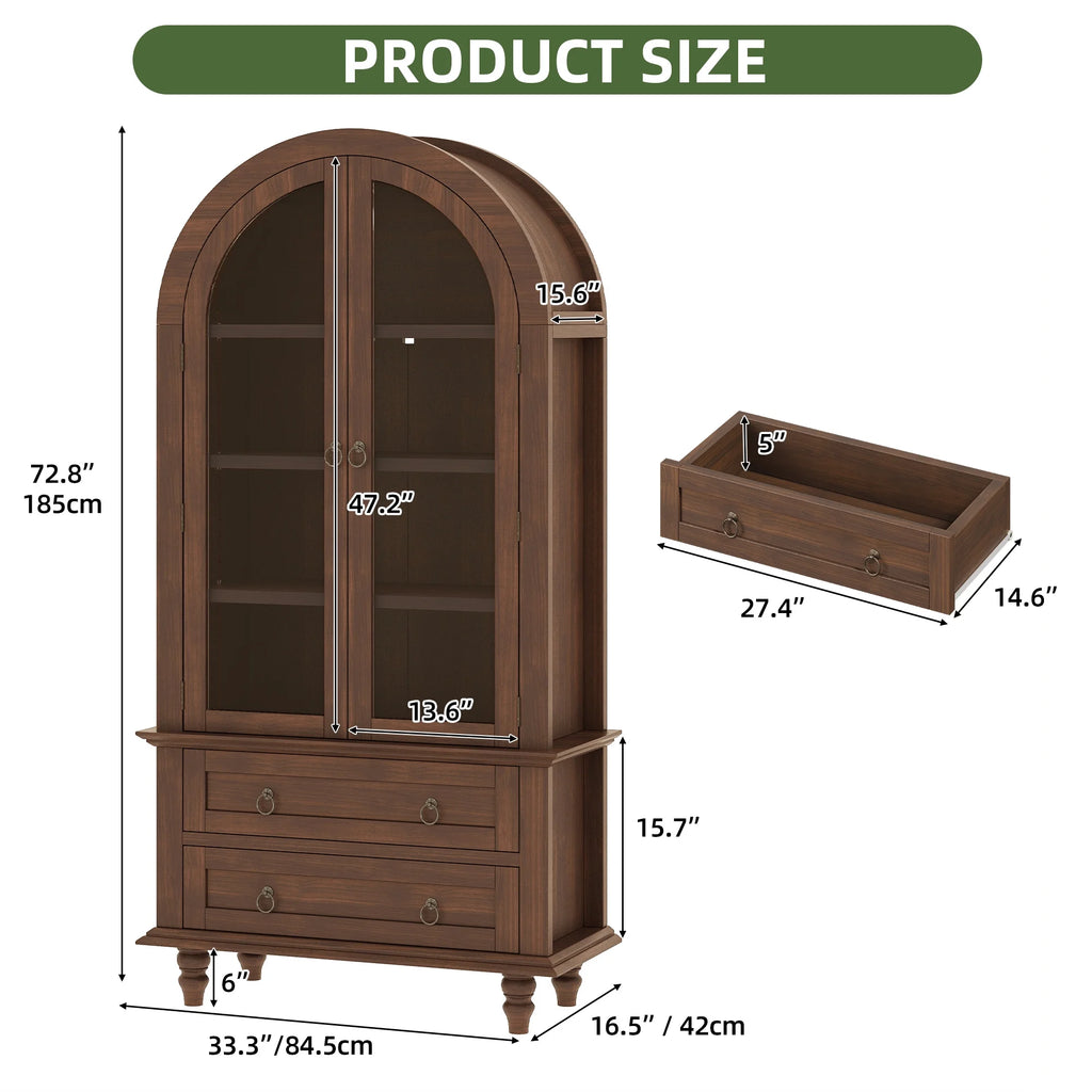 Uforic 73" Arched Pantry Cabinet with LED Light, Drawers, Shelves, Farmhouse Kitchen Storage, Black