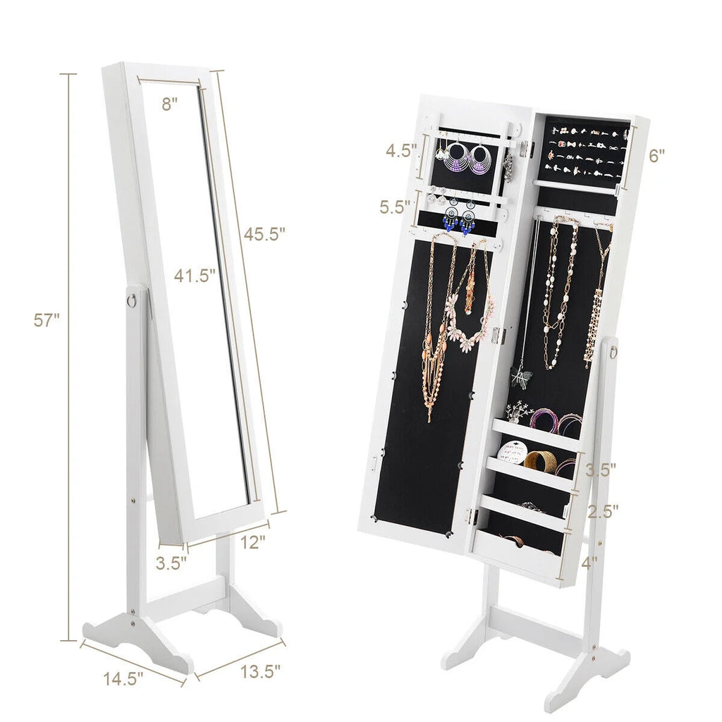 Costway Jewelry Mirrored Cabinet Armoire Organizer Storage Box w/ Stand Christmas Gift