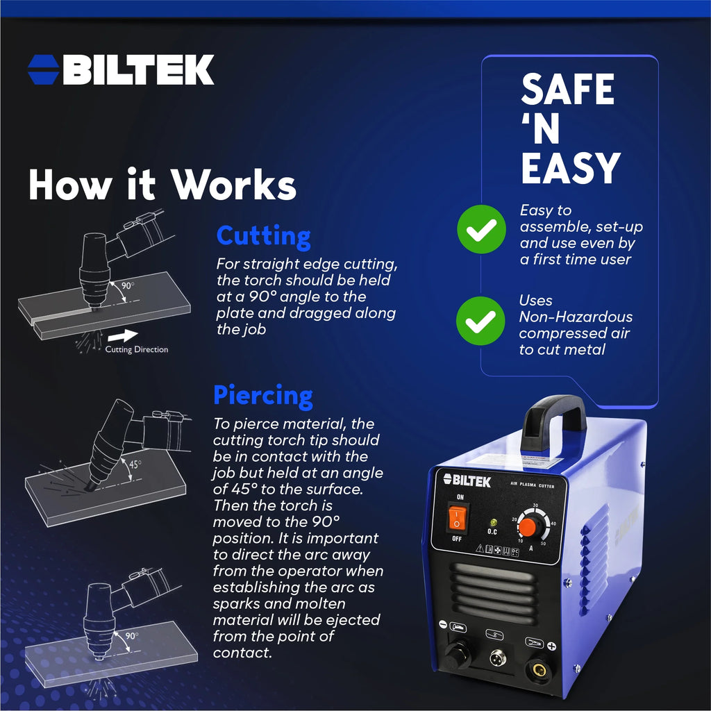 Biltek Plasma Cutter 50A Dual Voltage 110V/220V Cutting Torch Kit, 1/2 Inch, IGBT Technology, Portable Plasma Cutter Machine, Metal Cutter for Steel, Copper, Aluminum, Brass and Other Metals