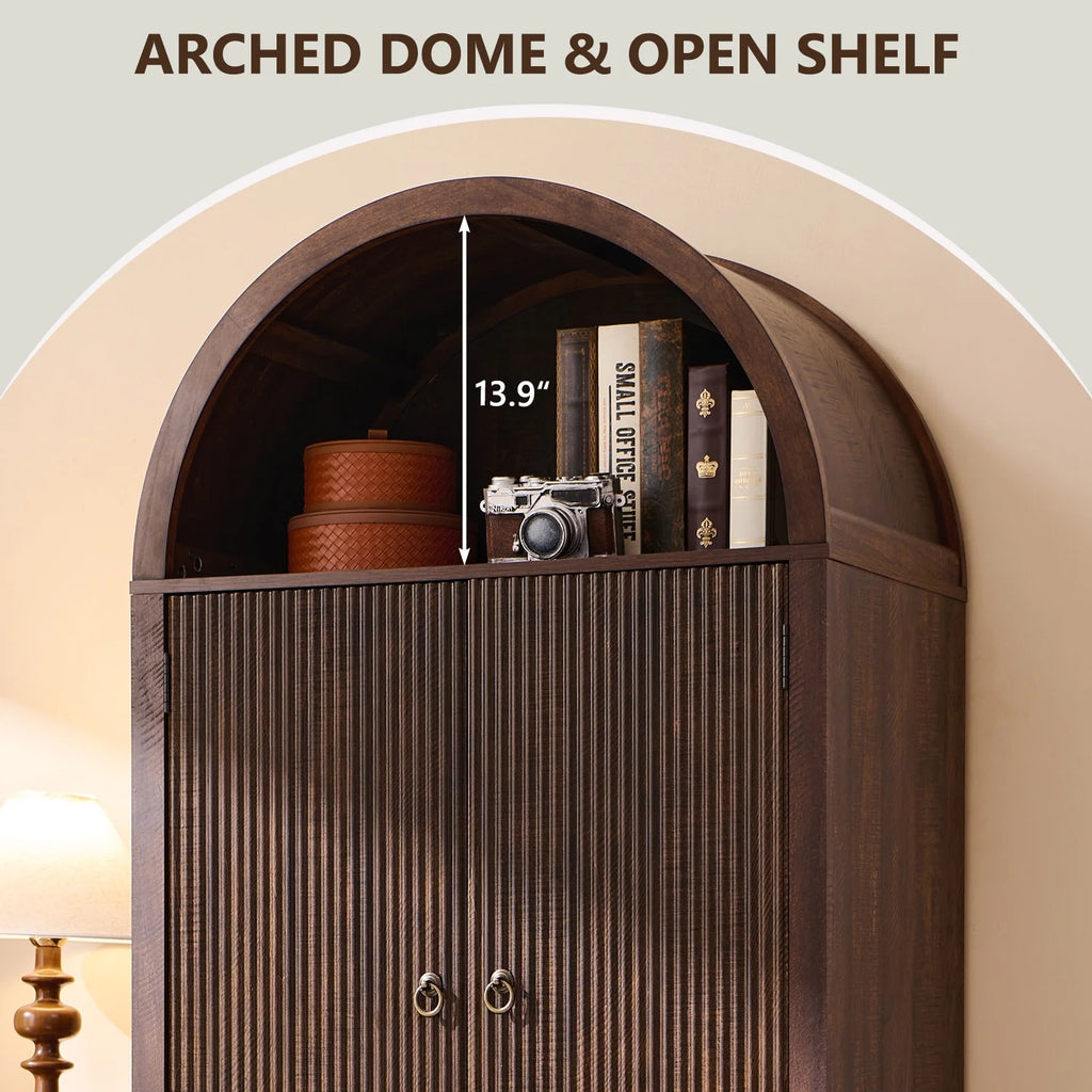SinCiDo Arched Kitchen Pantry Storage Cabinet, 71-Inch Tall Wood Adjustable Shelves, 2 Doors, 2 Drawers