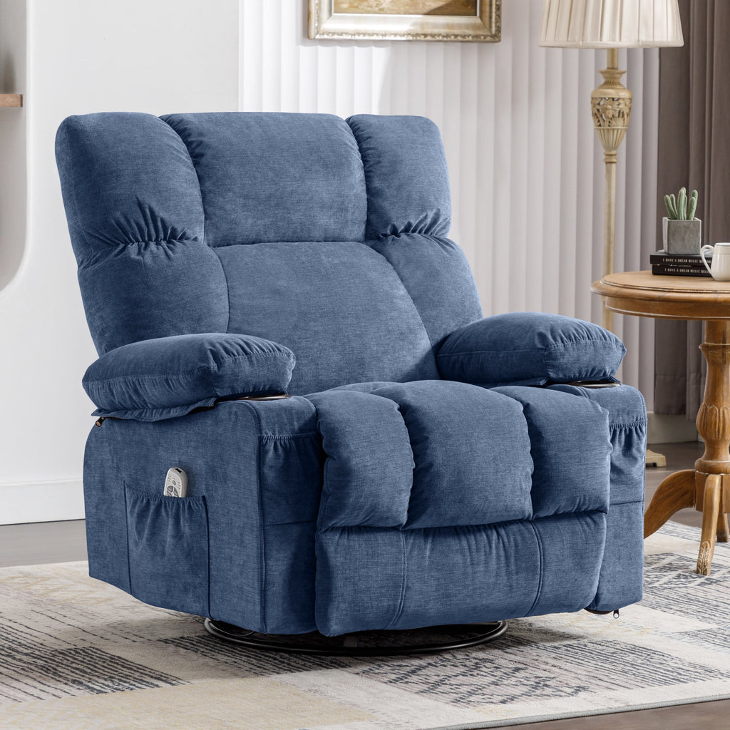 JONPONY Manual Recliner Chair with Heat Therapy and Massage Function, Heavy Duty Reclining Mechanism Massage Chair, Elderly Single Rocker Sofa with Cup Holders for Bedroom Home Theater,Grey