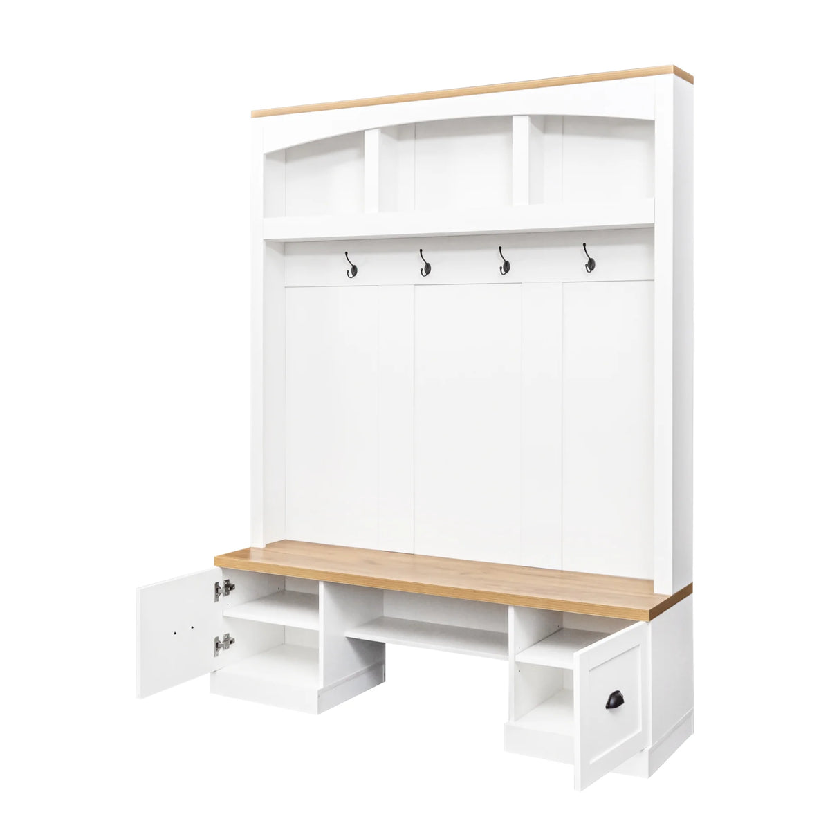 Harper & Bright Designs Farmhouse Hall Tree with Bench and Shoe Storage, Mudroom Bench with Coat Rack and Adjustable Shelves for Hallway, Living Room, White