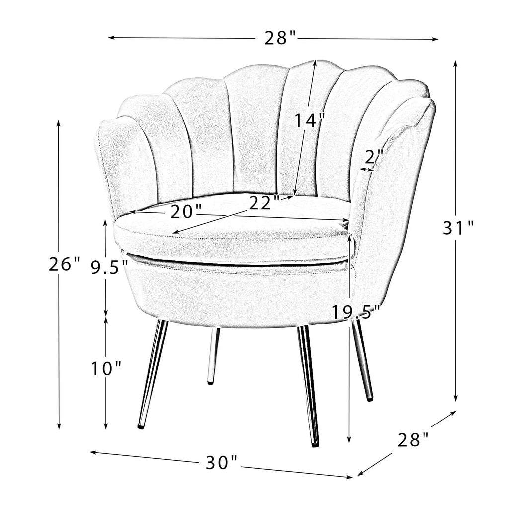 14 Karat Home Seashell Upholstery Barrel Chair with Gold Legs for Living Room, Ivory