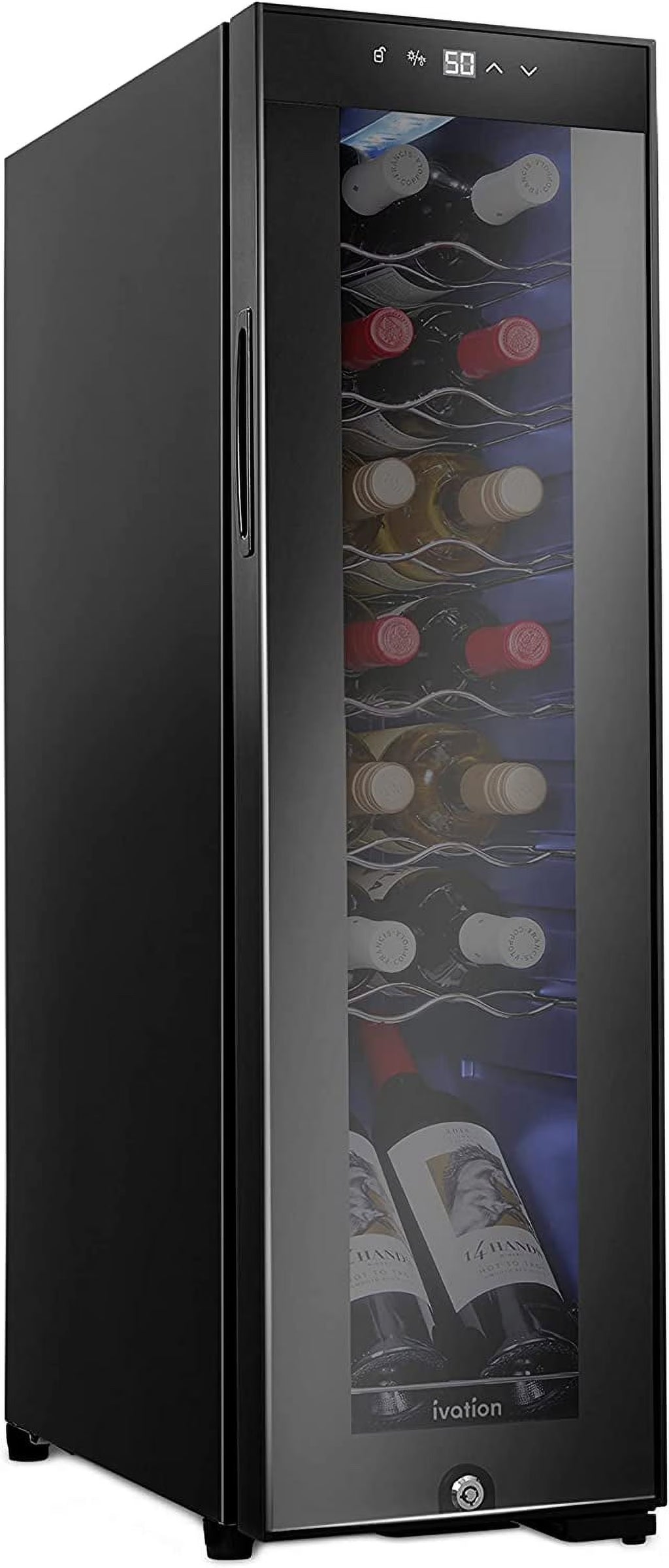 Ivation 14-Bottle Wine Cooler, Freestanding Beverage Cooler with Lock, Black