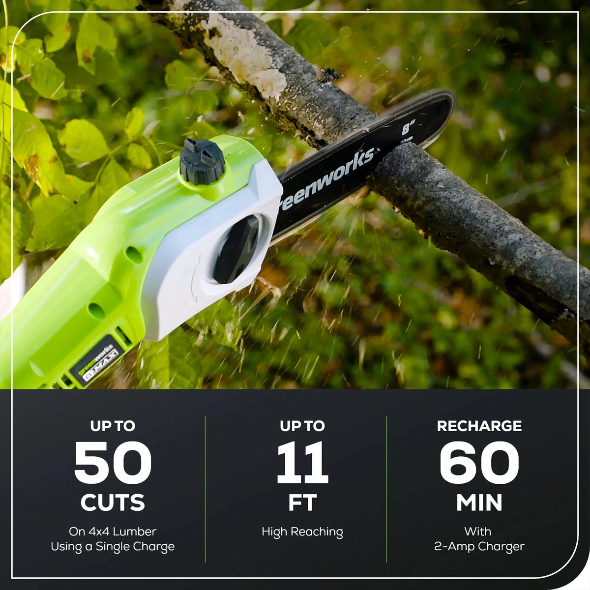 Greenworks 40V 20" Battery Powered Pole Saw with Hedge Trimmer Attachment + 2.0 Ah Battery and Charger