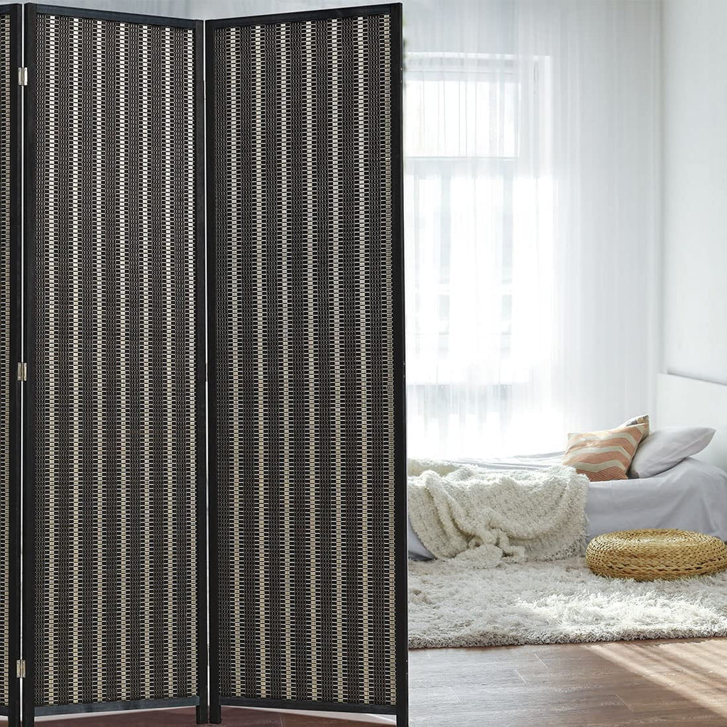 JOSTYLE 4-Panel Room Divider 6ft Tall Extra Wide Folding Privacy Screen with Diamond Double-Weave Divider for Room Separation Freestanding Red Brown